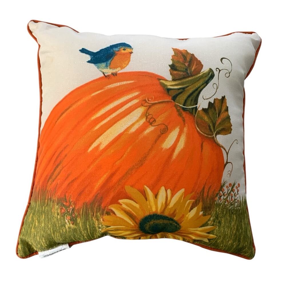 Mainstays Toss Pillow Indoor outdoor Autumn Pumkin Sunflower Fade Resistant NEW